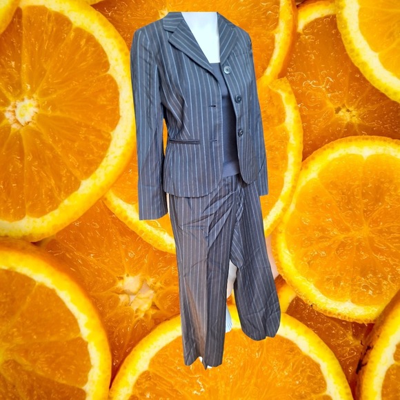 Ann Taylor LOFT Petites Pinstripe 3 Piece Wool Blend Pant Suit Set 0P SP - Picture 1 of 15